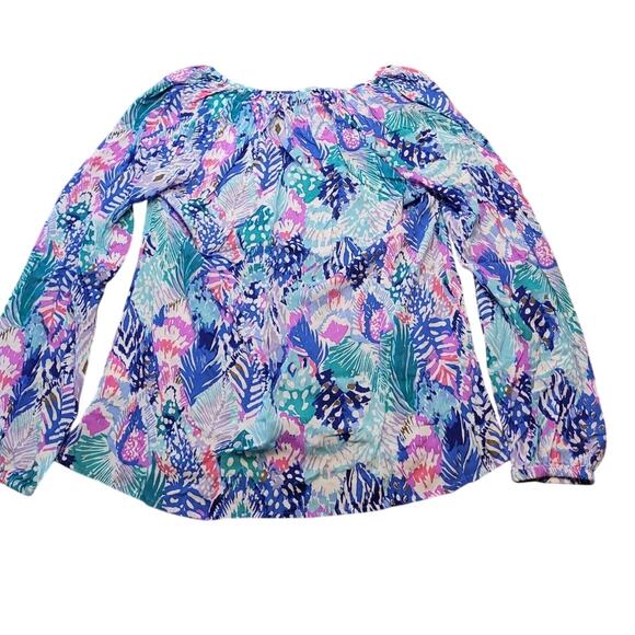 Lilly Pulitzer Willa Top Gold Metallic Quill Out Blouse Small - Picture 3 of 12